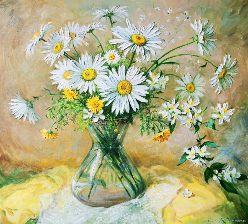 Ромашки в вазе рисунок75