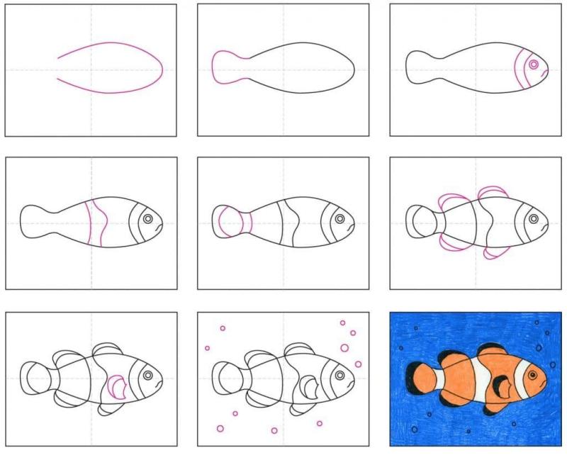 Рыбка пошаговое рисование