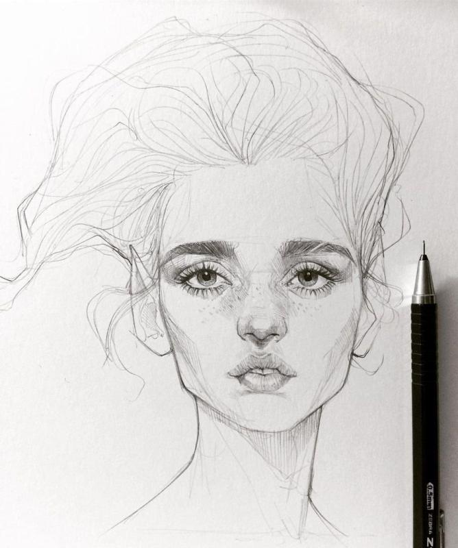 Реалистичное лицо карандашом набросок
