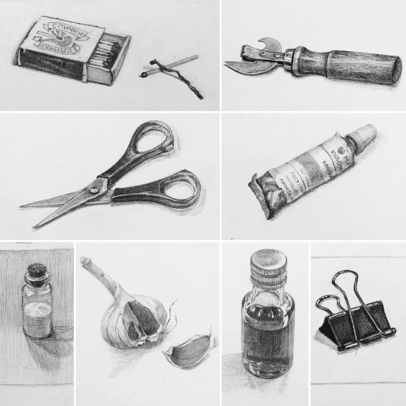 Наброски карандашом предметы