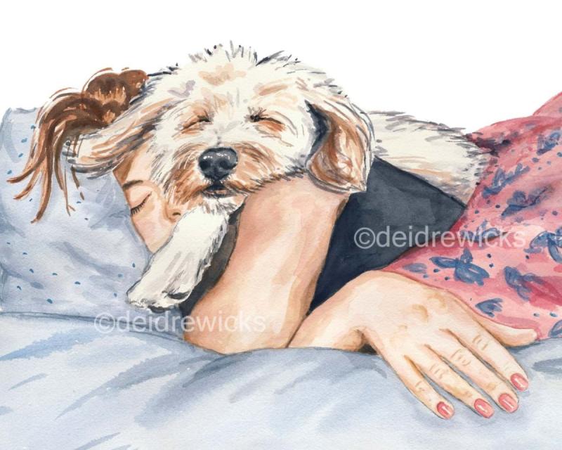 Собака спит на коврике