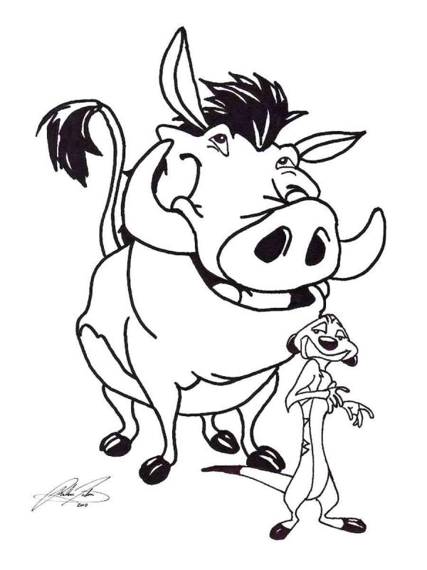 Раскраски для детей Король Лев Тимон и Пумба