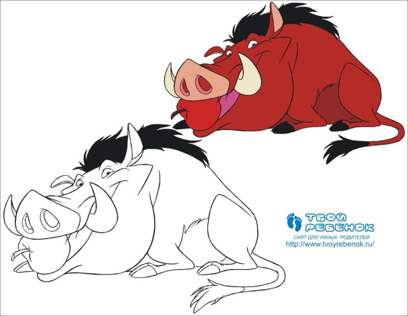 Раскраска Король Тимон и Пумба