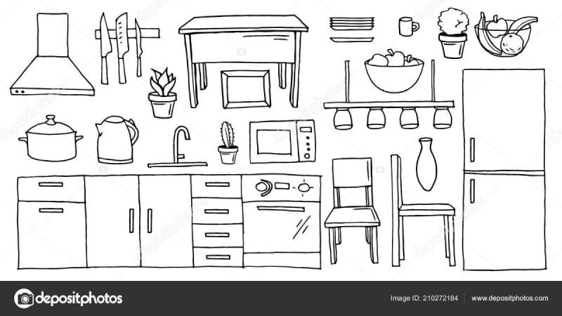 Раскраска кухня с мебелью