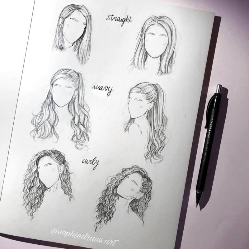 Распущенные волосы карандашом