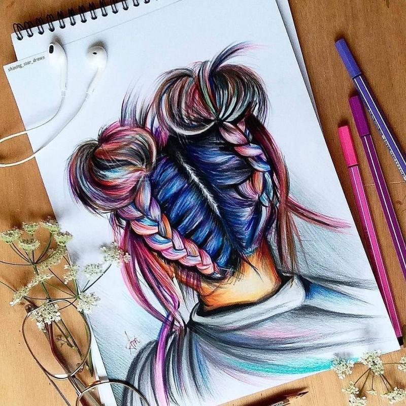 Волосы рисунок маркерами