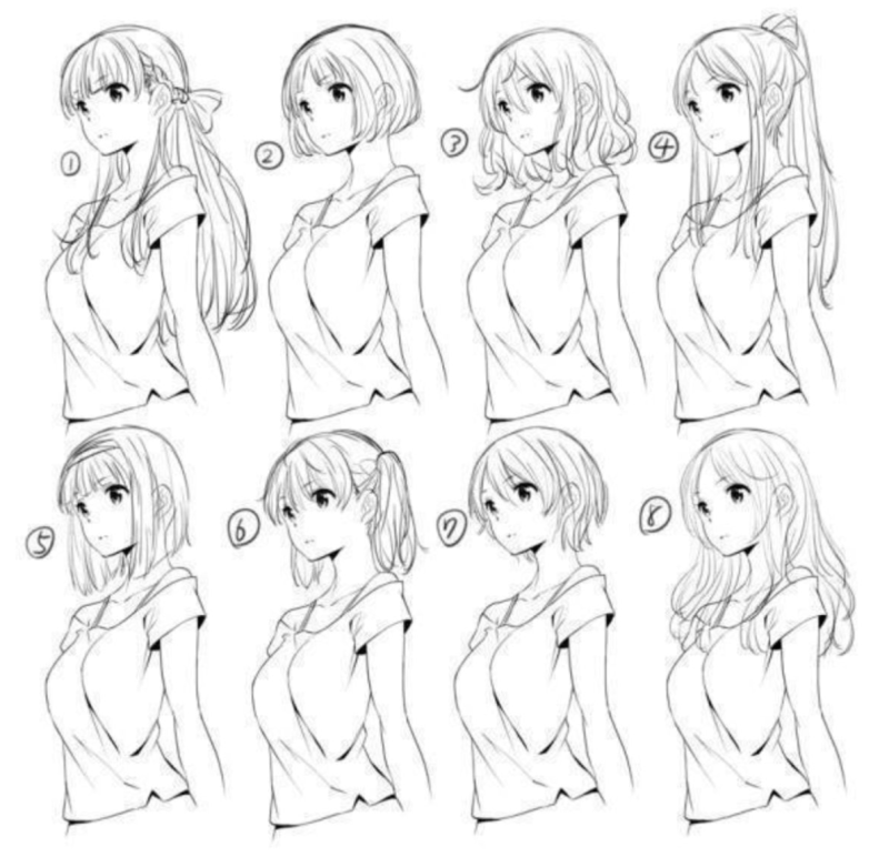 Поза аниме с прической