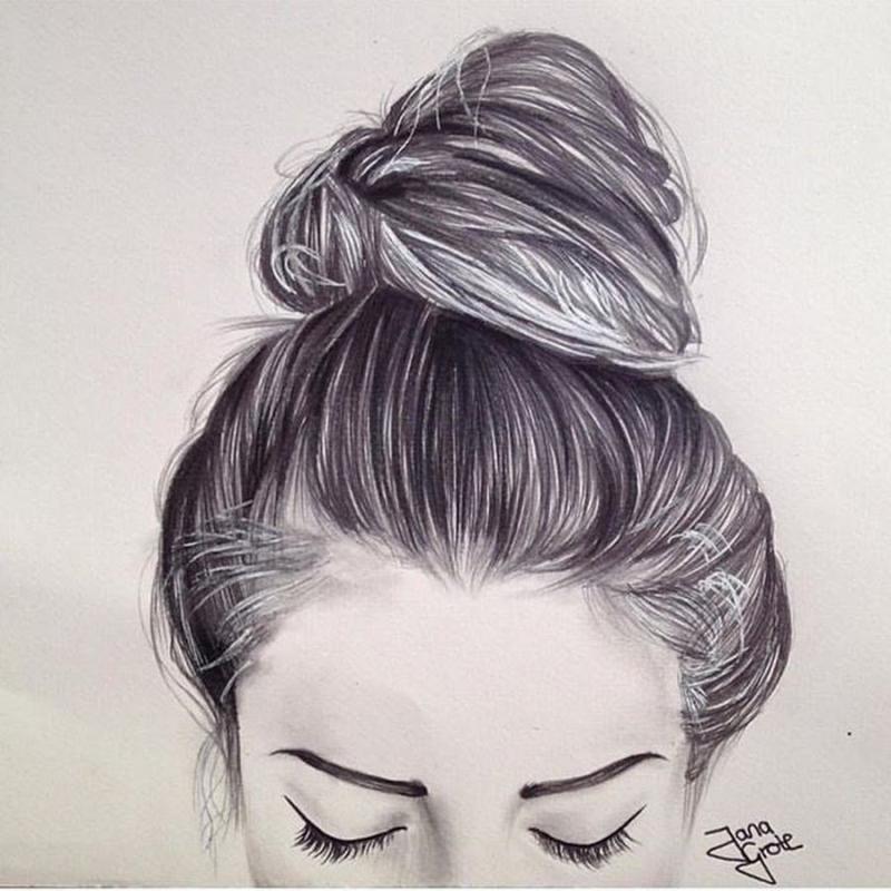 Нарисованная девушка с пучком