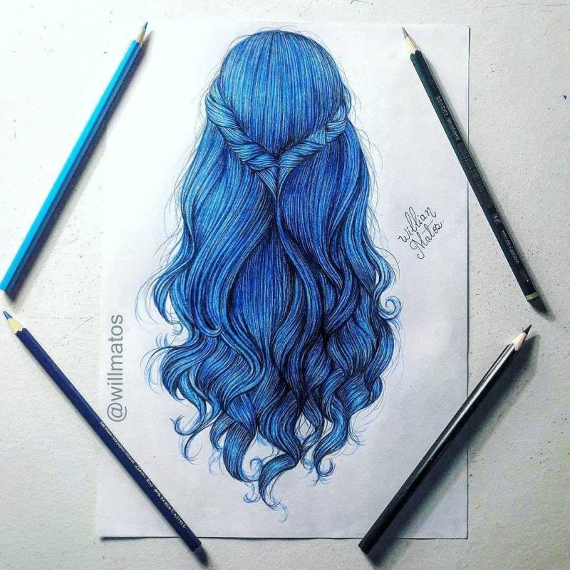 Волосы аниме цветными карандашами