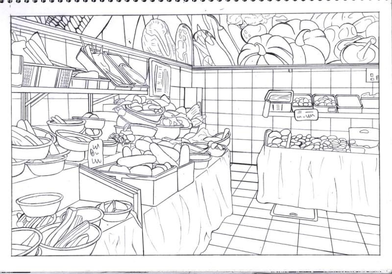 Дети на рынке на прилавком