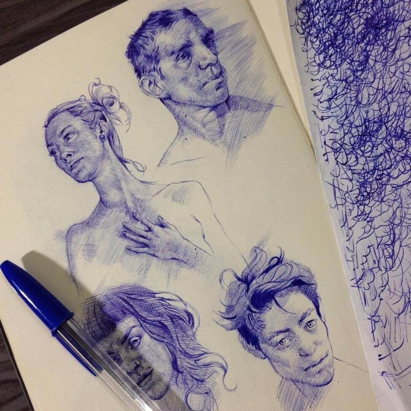 Наброски шариковой ручкой