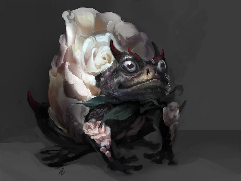 Розу белую с черною жабой я