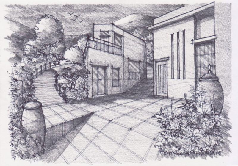 Ландшафтный пейзаж карандашом