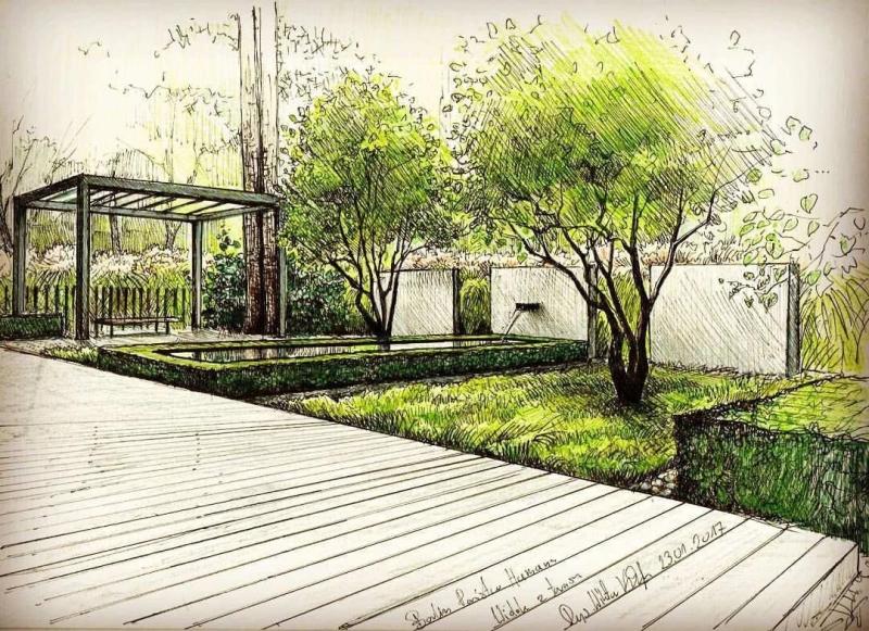 План сада пейзажного стиля в скетч ап
