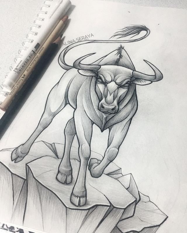 Карандашный набросок быка