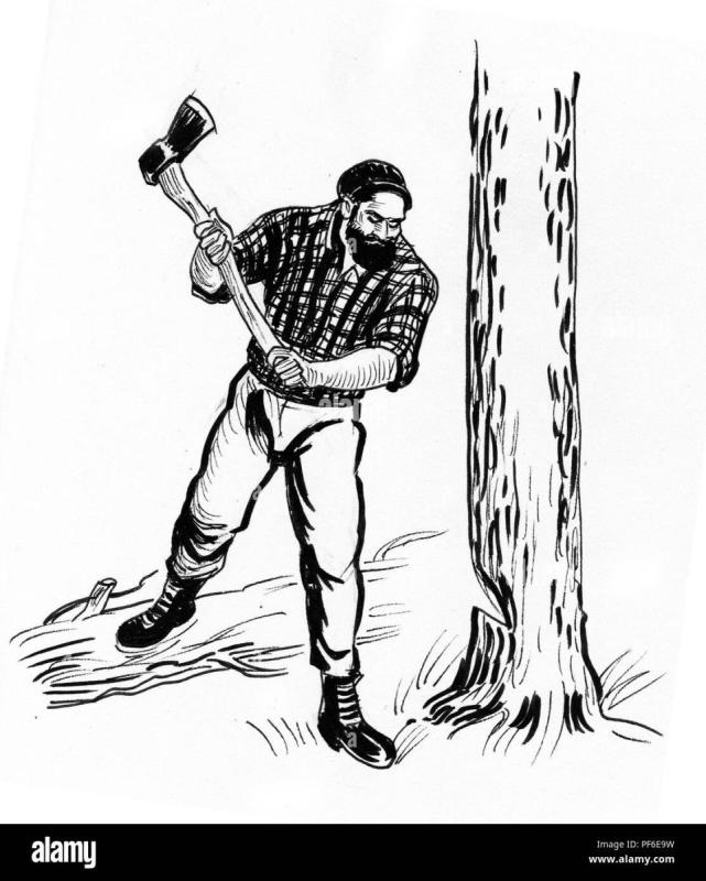 Дровосек рубит дерево