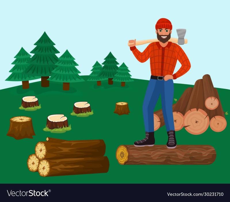 Лесоруб с деревом в мультике