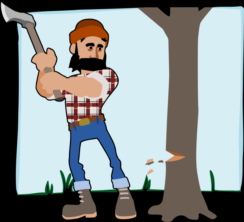 Лесоруб рубит дерево