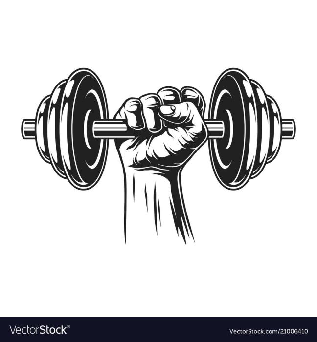 Рука с гантелей вектор