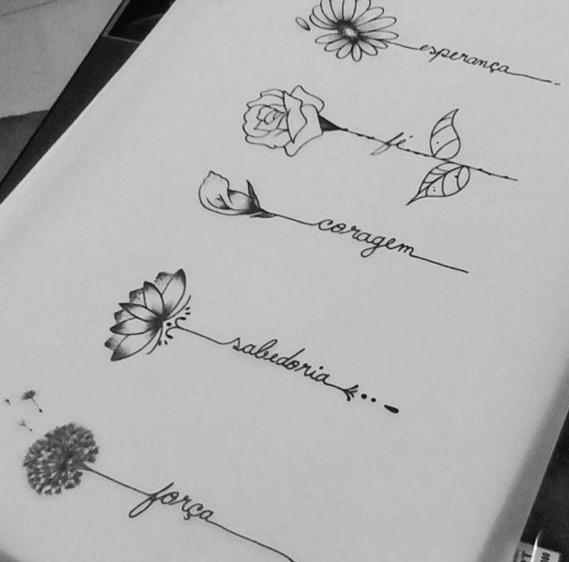 Цветок с надписью тату эскиз