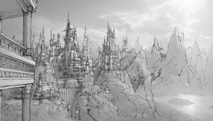 Фантастический пейзаж карандашом