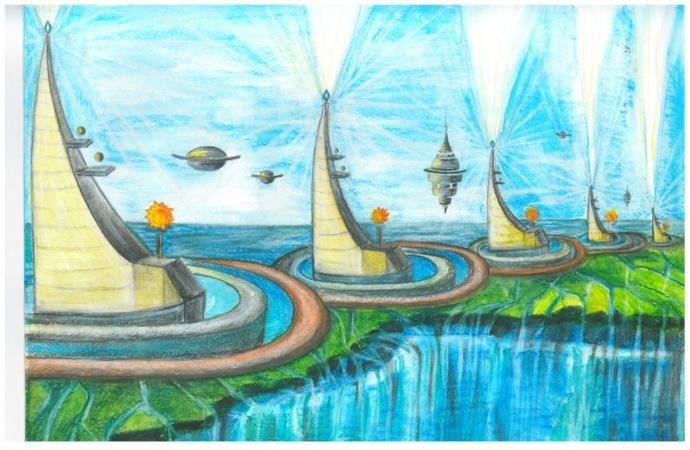 Фантастический город рисунки карандашом