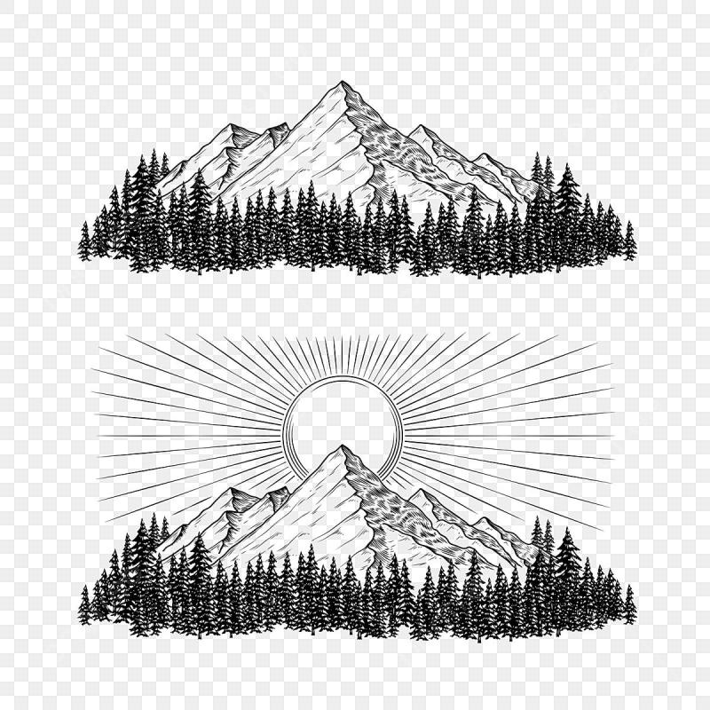 Горы и солнце эскиз