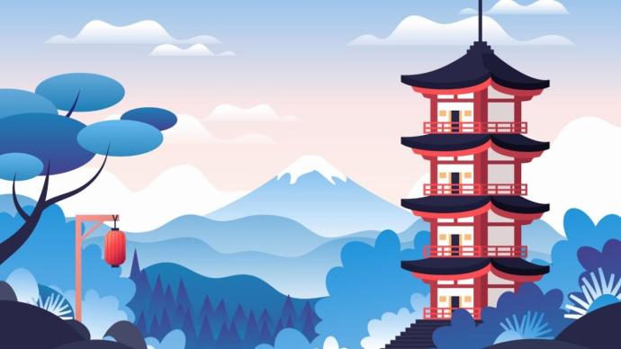 Японская традиционная Суми-э живопись. Гора Фудзи, Сакура