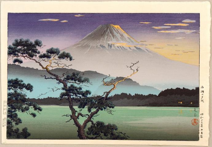 Японская традиционная Суми-э живопись. Гора Фудзи, Сакура