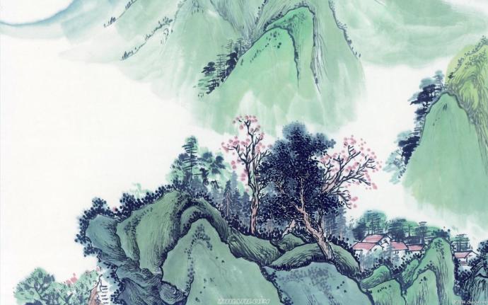 Японская традиционная Суми-э живопись. Гора Фудзи, Сакура