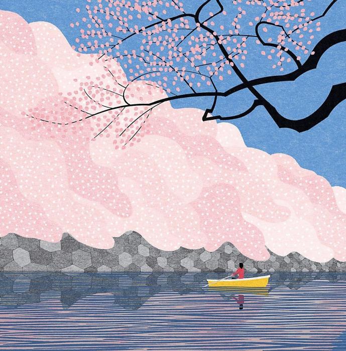 Японский пейзаж акрилом