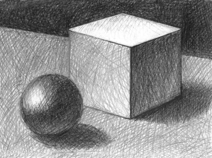 Куб и шар карандашом