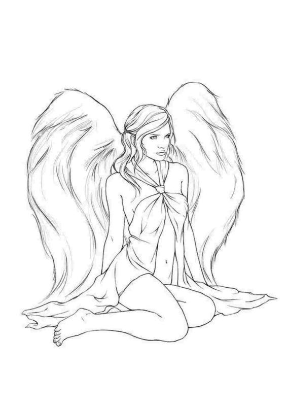 Девушка с крыльями карандашом