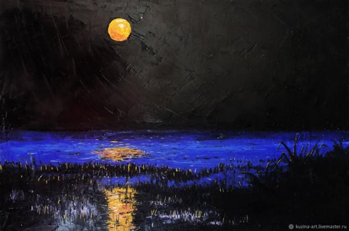 Ночное море акрилом