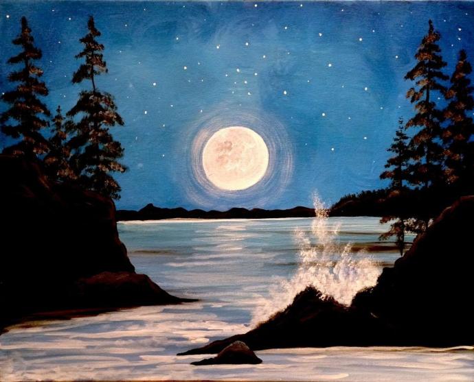 Кот под луной красками