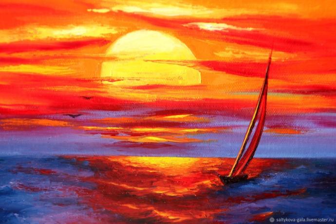 Закат на море акрилом трудности
