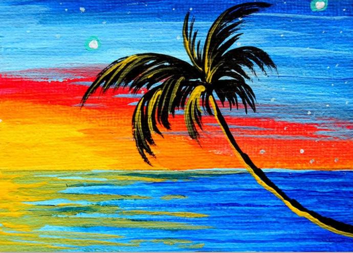 Пальмы закат Академическая живопись