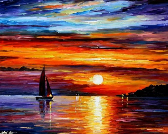 Дельфин на закате рисунок