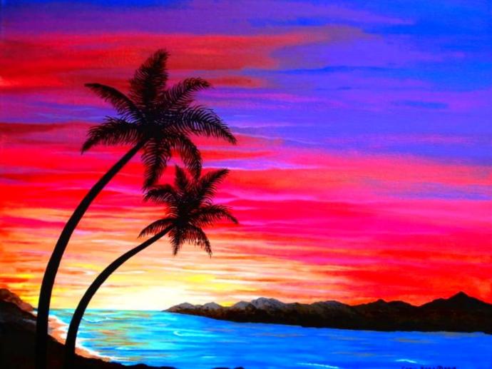 Закат масляными красками