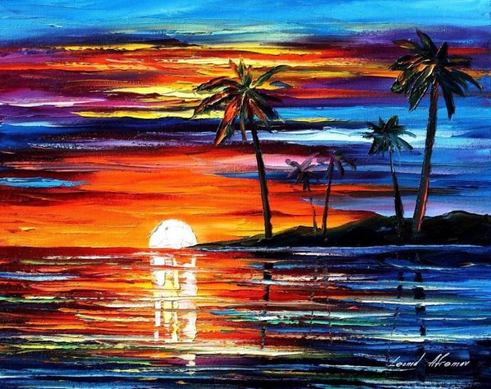 Акриловая живопись закат на море по французски