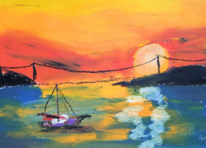 Пальмы пейзаж гуашью