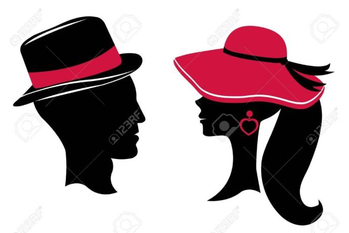 Силуэт мужчины и женщины в шляпах