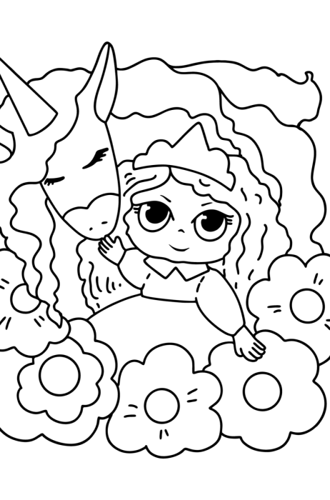 Единорожка с принцессой раскраска для детей