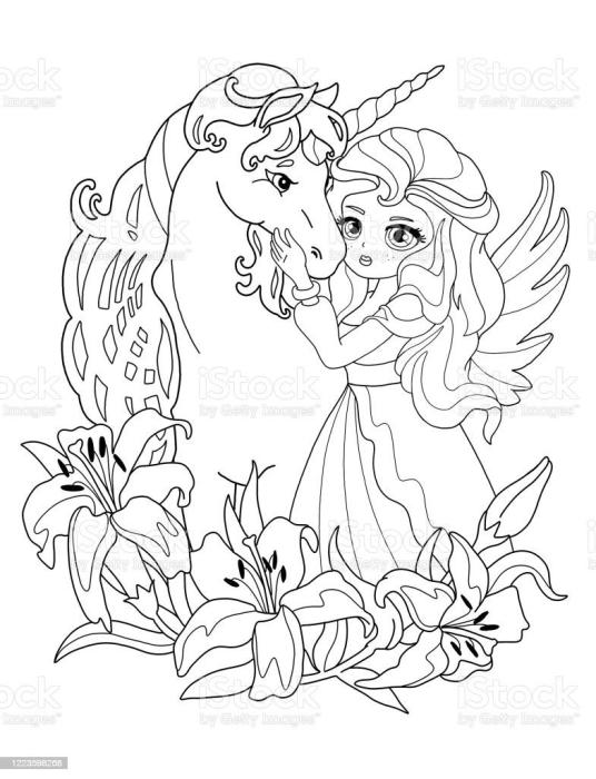 Раскраска единорожка с принцессой