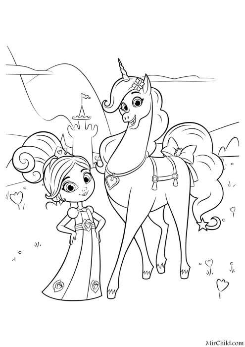 Раскраска Единорог принцесса и замок