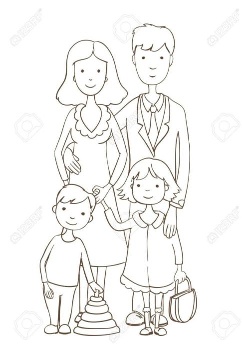 Раскраска моя семья с бабушкой и дедушкой