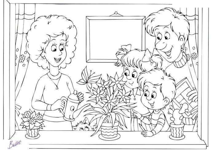 Раскраска большая семья