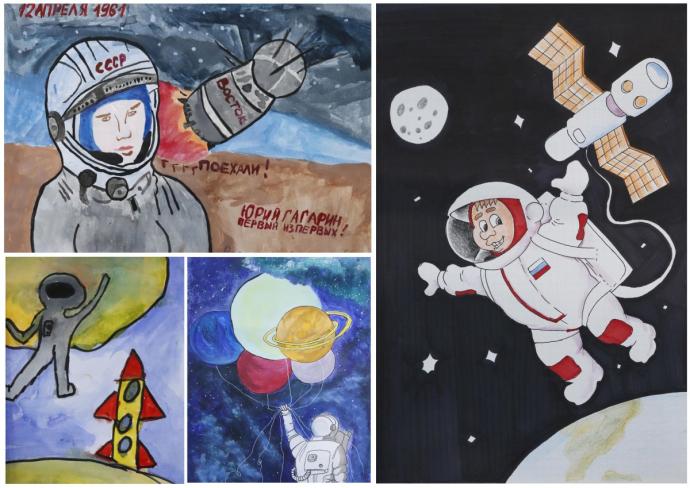 Выставка рисунков ко Дню космонавтики