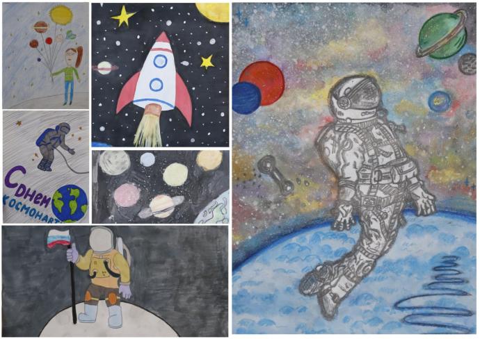 Выставка рисунков ко Дню космонавтики