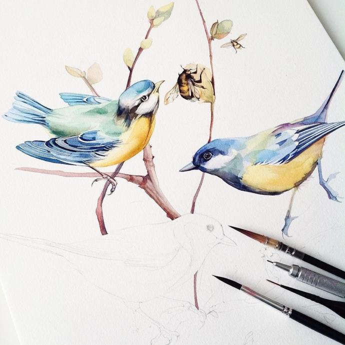 Акварельные птички